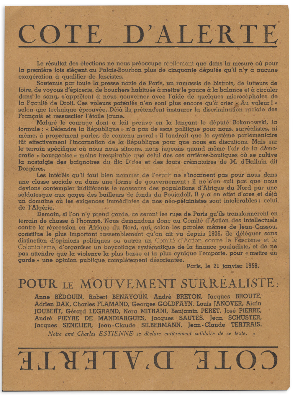 Cote d'alerte: Surrealist Declaration, 1956