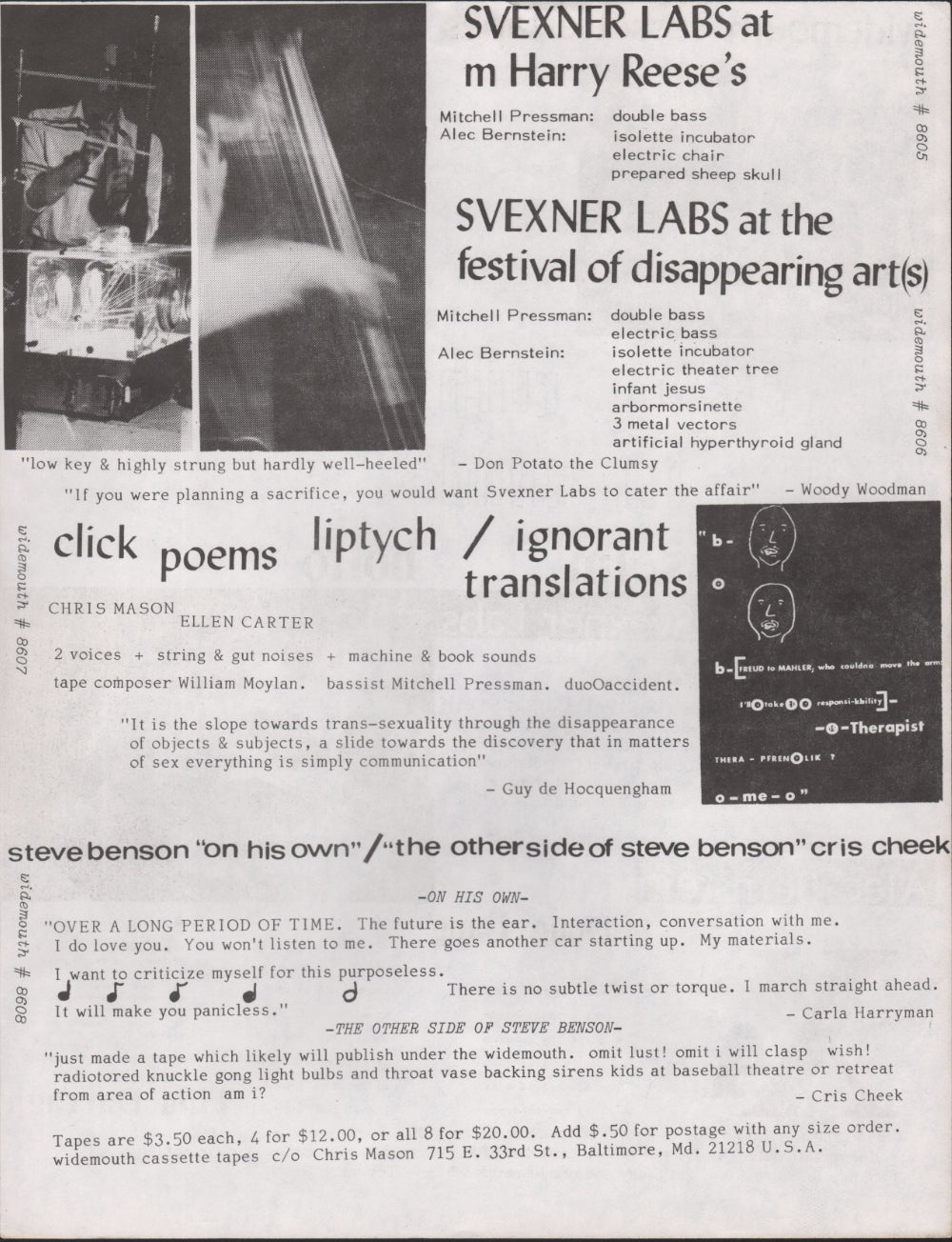 Festival of Disappearing Arts, Baltimore, 1979: Flyer and Poster
