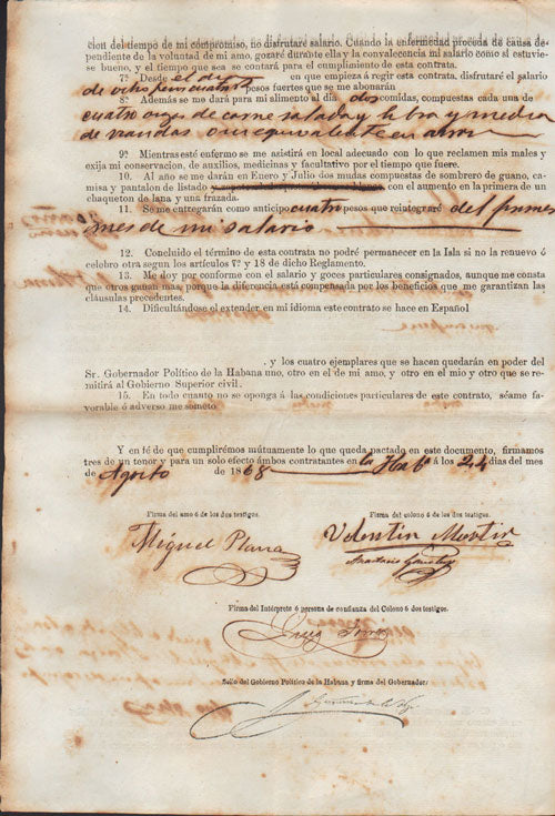Indentured Servant Contract for a Chinese Laborer in 19th-Century Cuba