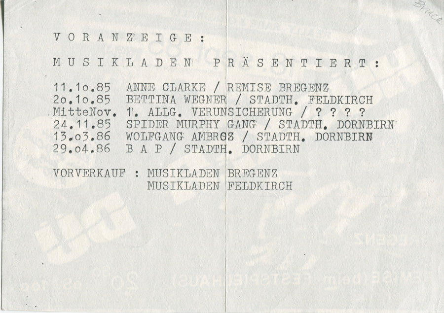 HÜSKER DU HANDBILL, BREGENZ, AUSTRIA, 1985