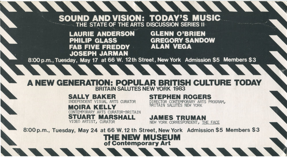 [Panel Announcement] Alan Vega/Joseph Jarman/Laurie Anderson/Phillip Glass and Others, 1983